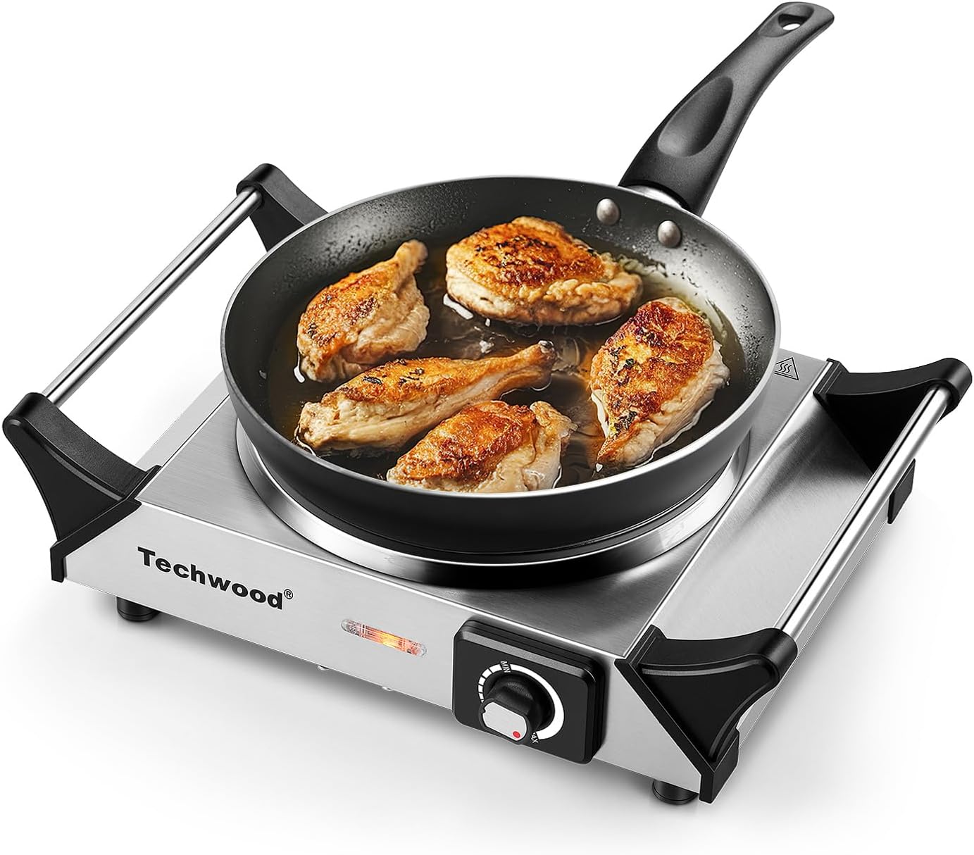 Techwood Single Burner Hot Plate - 1500W Electric Stove with Adjustable Temperature & Stay Cool Handles | 7.3" Cooktop in Silver for RV/Home