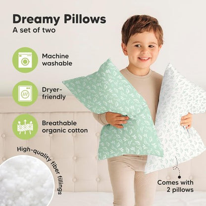 KeaBabies Toddler Pillows - Soft Organic Cotton 2-Pack for Ages 2-5 | Ideal for Sleeping, Travel, Nap (DinoLand)
