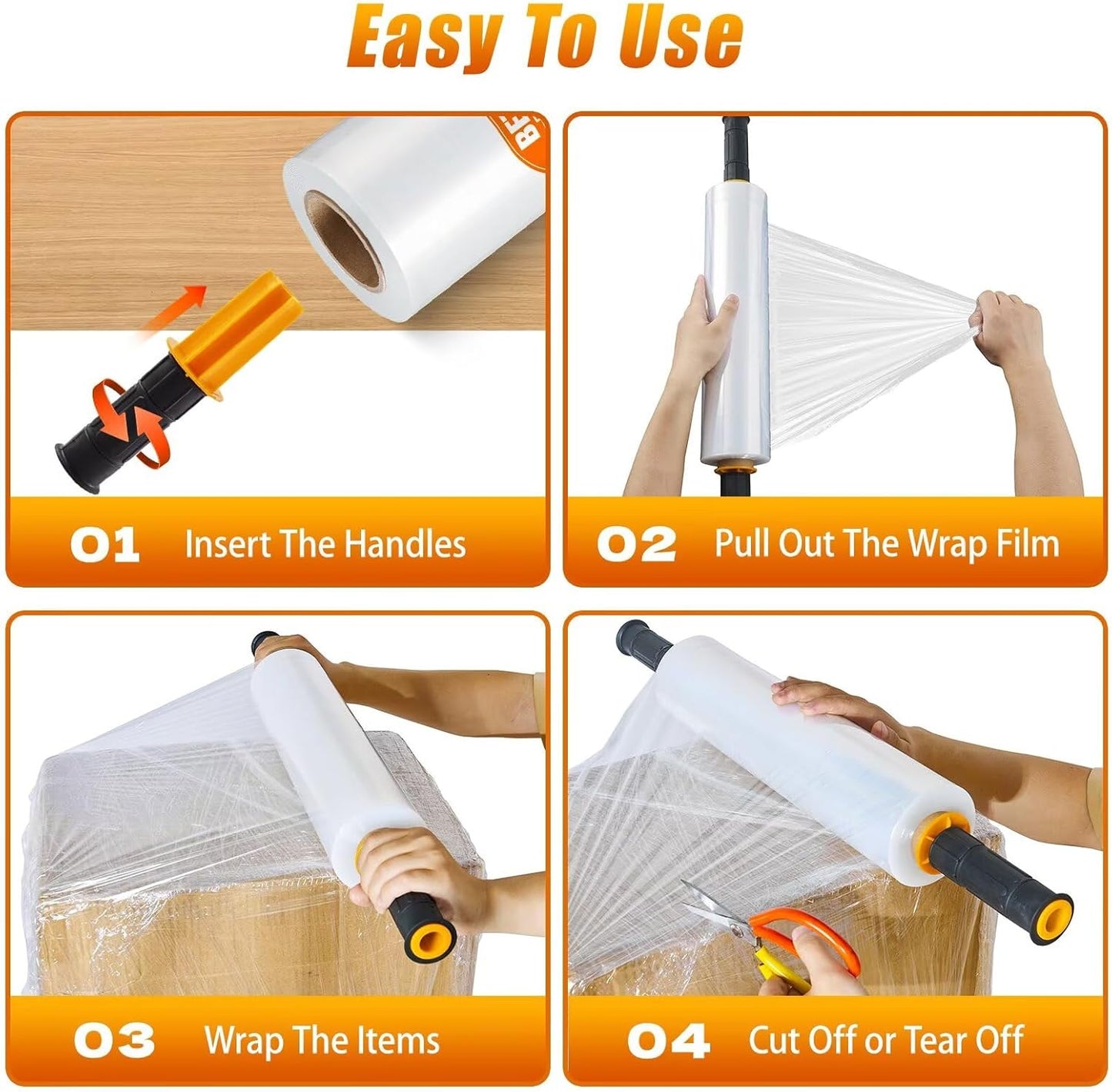 Stretch Film Shrink Wrap - Industrial Strength Plastic Wrap for Moving Supplies | 15 Inch, 1000ft, 2 Pack