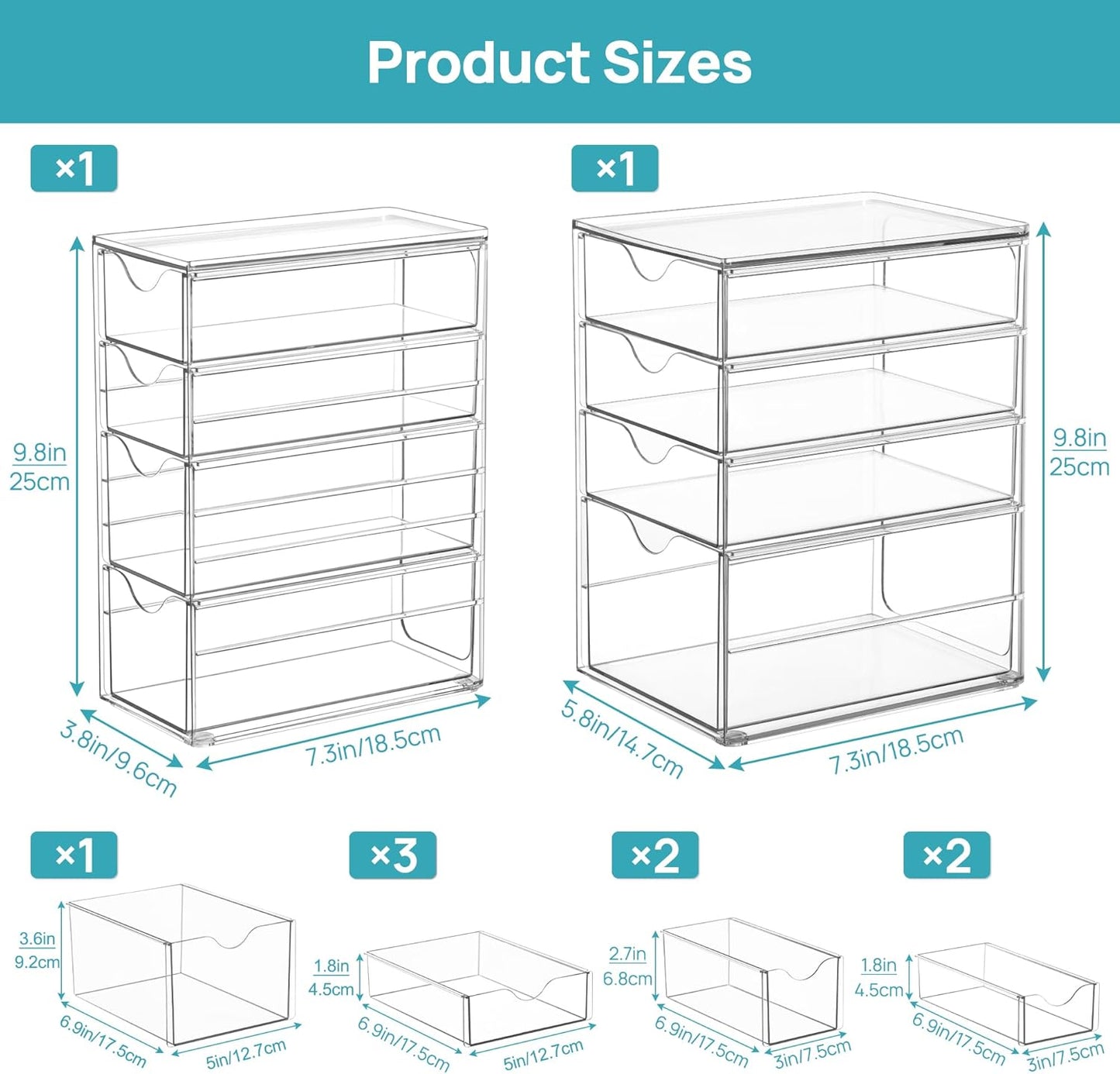 Vtopmart Acrylic Organizer - 8 Drawer Clear Makeup Storage | Dustproof Desk Organizer for Office & Crafts
