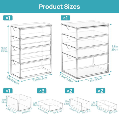 Vtopmart Acrylic Organizer - 8 Drawer Clear Makeup Storage | Dustproof Desk Organizer for Office & Crafts