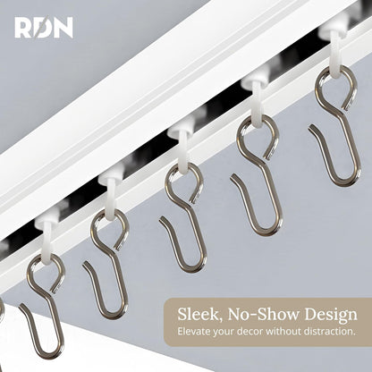 Skiennix Curtain Track Hooks - 20 Durable Ceiling Roller Hooks for Smooth Gliding - White Plastic & Steel