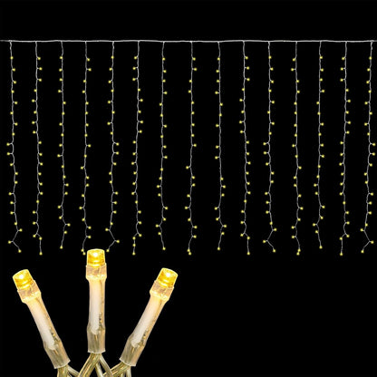 Novelty Lights LED Curtain Light Set - 300 Warm White LEDs with 8 Functions | Clear Wire Design
