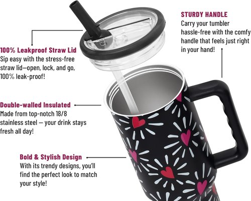 DLOCCOLD 40 oz Insulated Tumbler - Leak Resistant, Handle & Flip Straw | Car Cup Holder Friendly