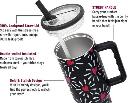 DLOCCOLD 40 oz Insulated Tumbler - Leak Resistant, Handle & Flip Straw | Car Cup Holder Friendly