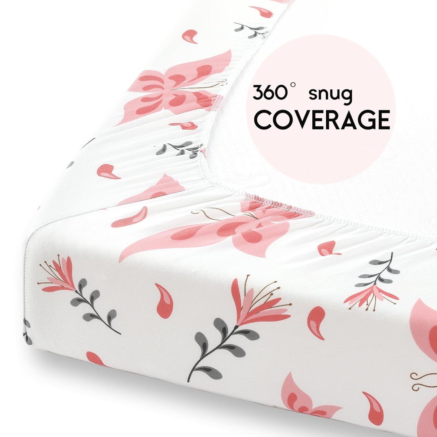 Yoofoss Fitted Pack and Play Sheets - Soft, Breathable Mini Crib Sheets 2-Pack (Pink + Butterflies)