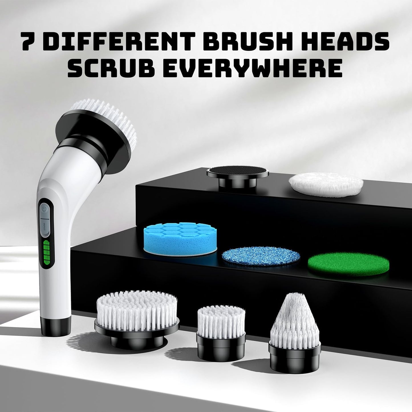 Skiennix Electric Spin Scrubber - Cordless Power Cleaner with Long Handle & 7 Brush Heads | IPX7 Waterproof
