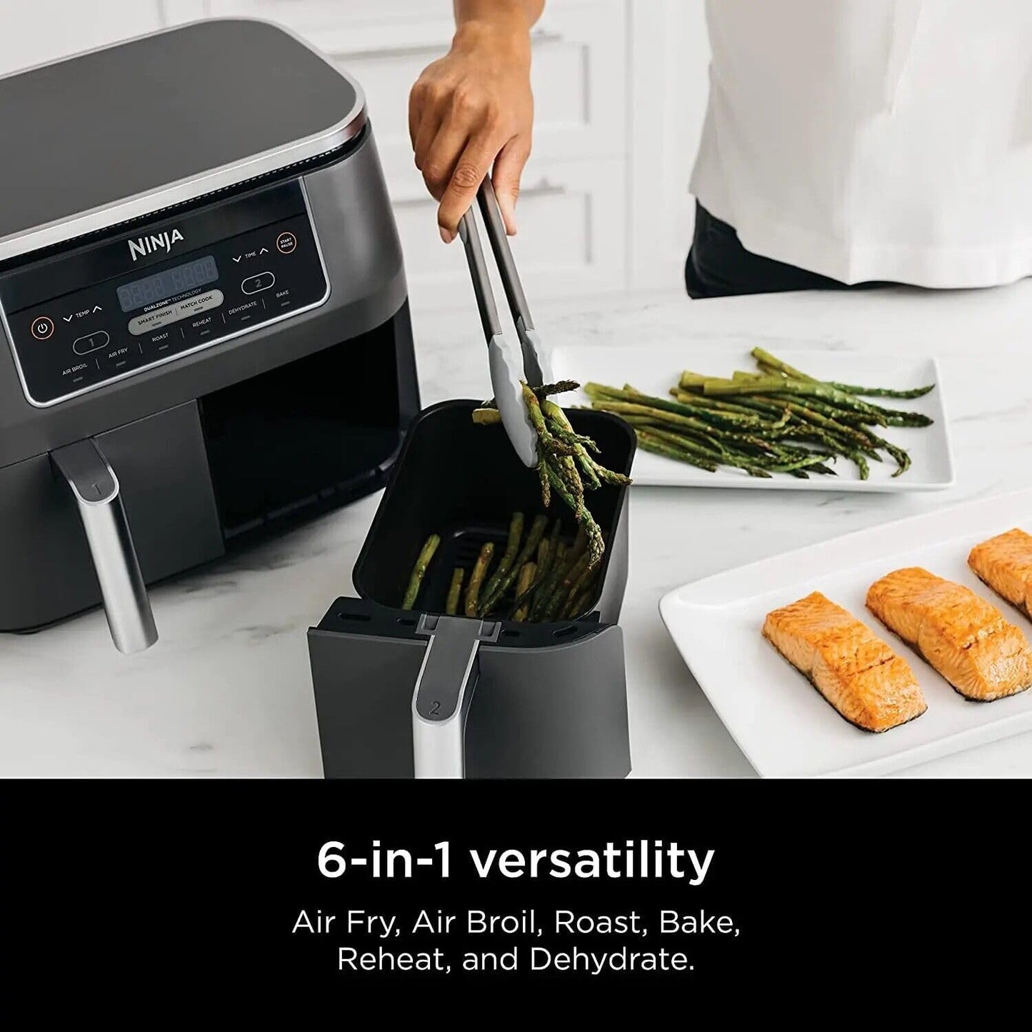 Ninja DZ201 Foodi 8-Quart DualZone Air Fryer - 6-in-1 with Smart Finish & Match Cook