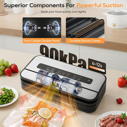 Skiennix Vacuum Sealer Machine - 90Kpa Food Preservation with Dry/Moist Modes & Built-in Cutter