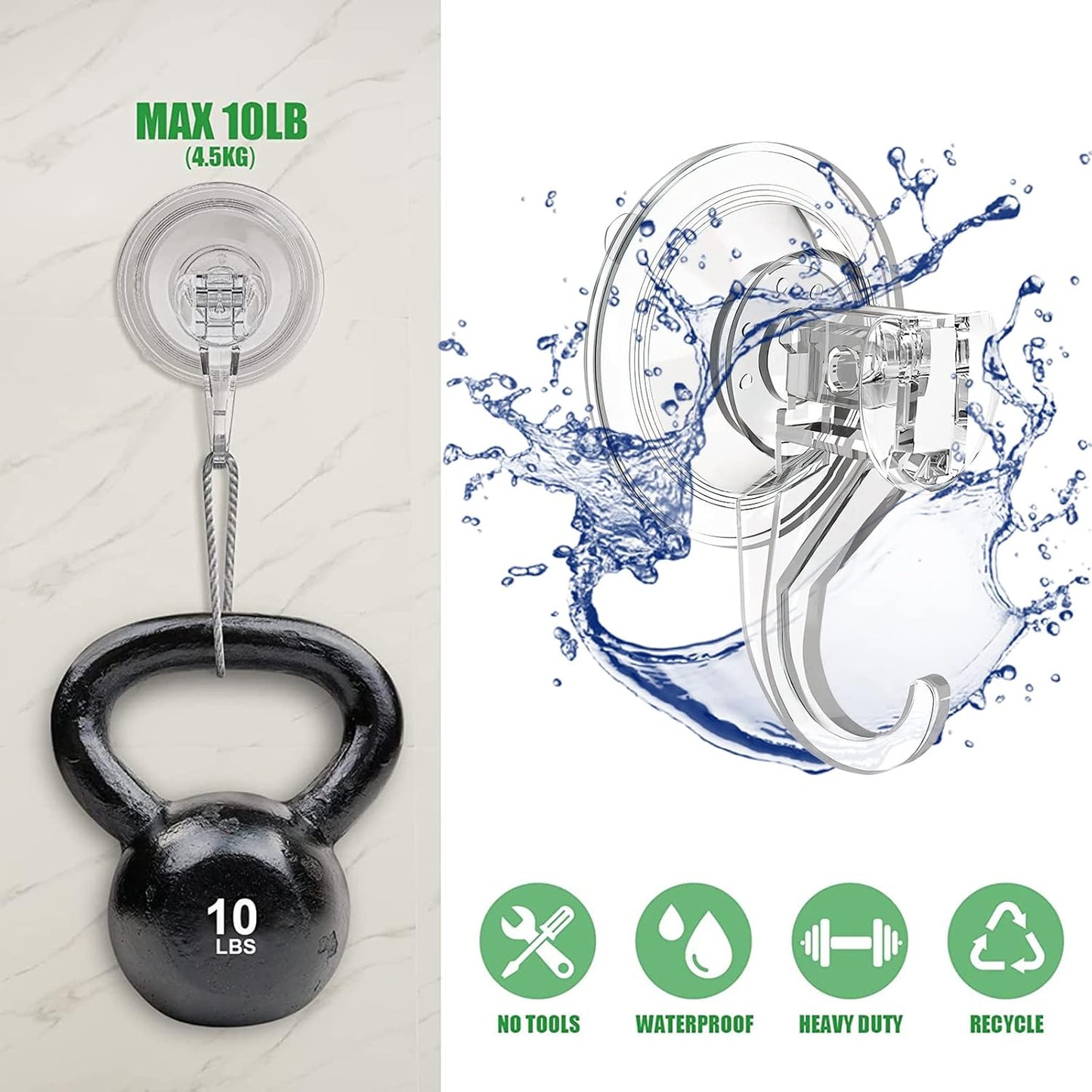 Skiennix Suction Cup Hooks - Heavy Duty Clear Design for Shower & Wreath Hangers | 4 Pack
