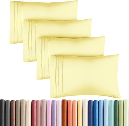 King Pillow Cases by [Brand Name] - Ultra Soft Hotel Quality - Comfy & Wrinkle Free - 4 Piece Set in Yellow