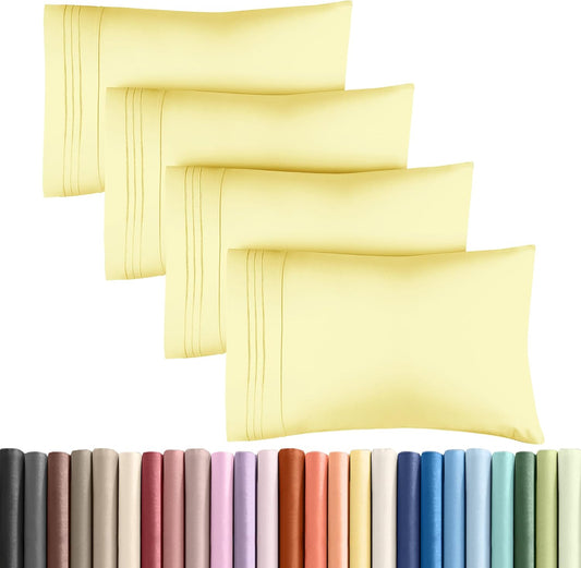 Queen Pillow Cases by [Brand Name] - Ultra Soft Hotel Quality Covers | Wrinkle-Free, Stain & Fade Resistant - 4 Piece Set in Yellow