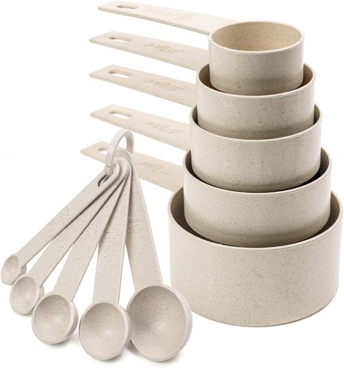 Beille Measuring Cups & Spoons Set - 10-Piece Wheat Straw Cooking Tools