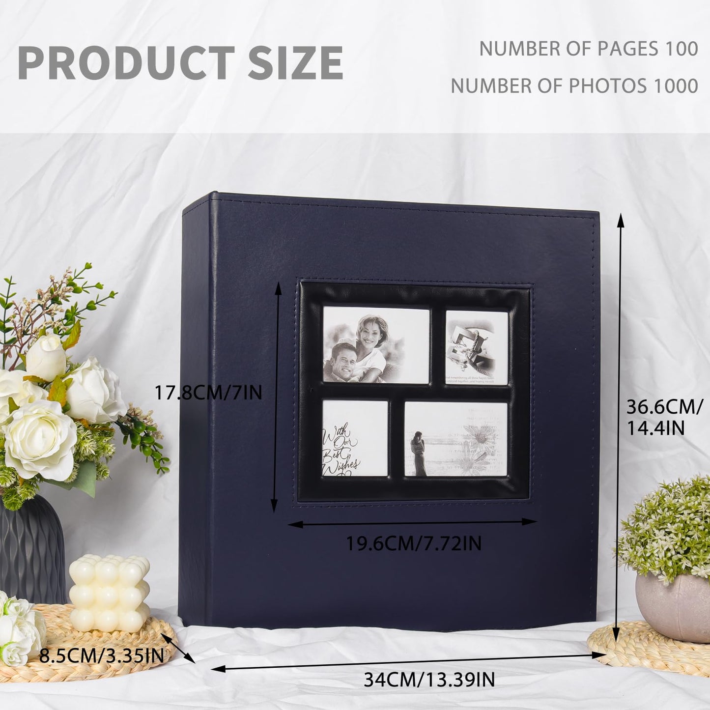 RECUTMS Photo Album 4x6 1000 Pockets Photos, Extra Large Capacity Family Wedding Picture Albums Holds 1000 Horizontal and Vertical Photos (Blue)