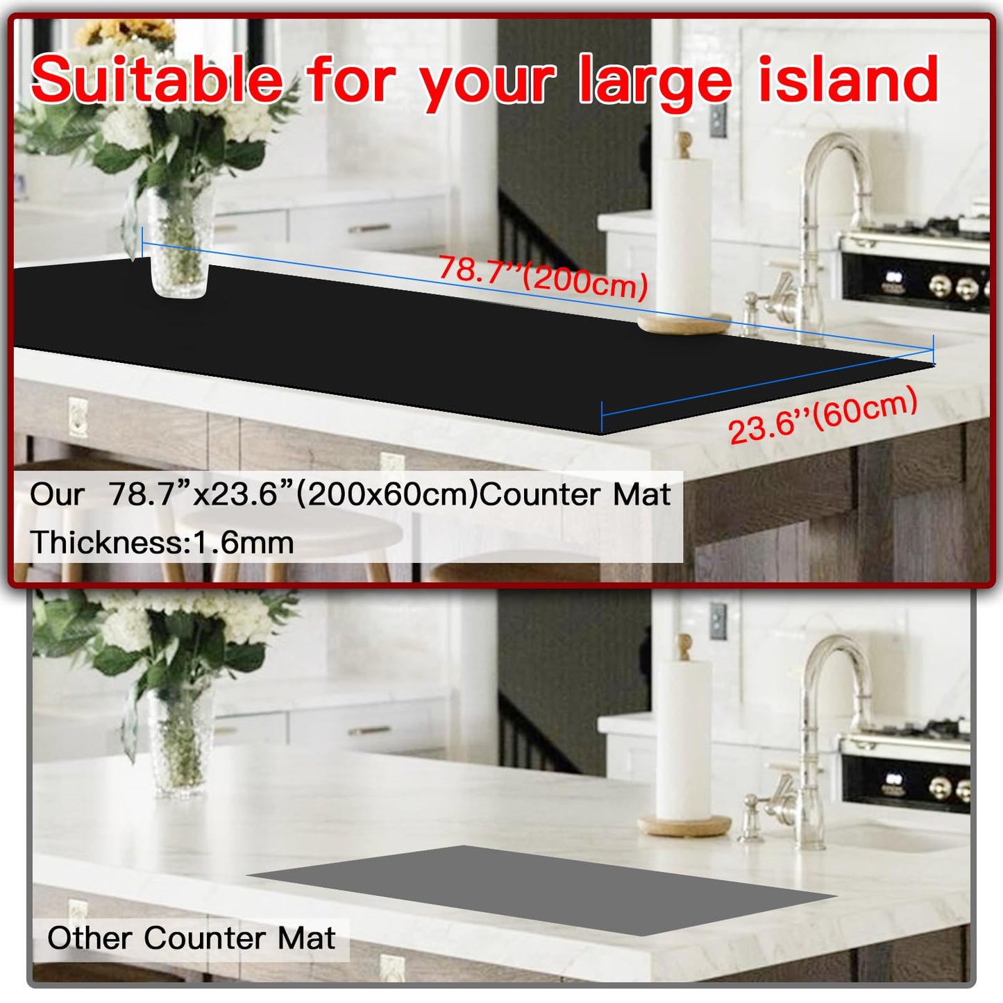 Silicone Mat, 78.7”x23.6”(200x60cm) Heat Resistant Mats for Countertop, Silicone Mats for Kitchen Counter, Extra Large Counter Mat, Nonslip Silicone Mats for Crafts Countertop Protector, Black