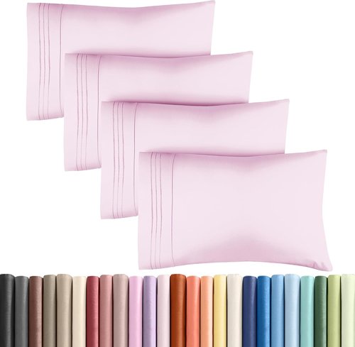 King Pillow Cases by [Brand Name] - Ultra Soft Hotel Quality Covers | Comfy, Cozy & Wrinkle-Free | 4-Piece Set in Light Pink
