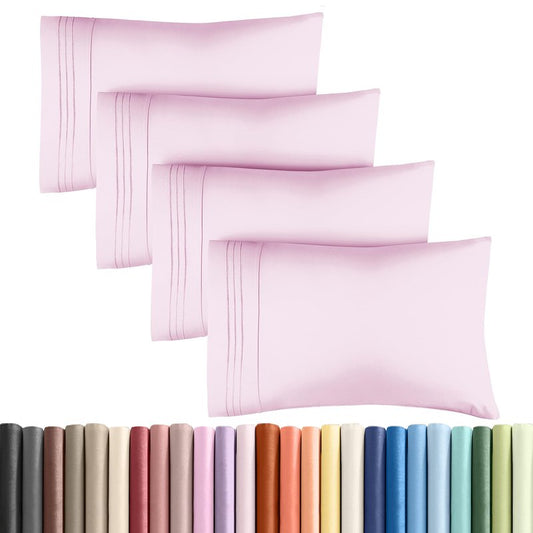 Queen Pillow Cases Set of 4 - Ultra Soft Hotel Quality Pillowcase Covers - Comfy, Cozy & Wrinkle Free - Shrink, Stain & Fade Resistant - Machine Washable Pillow Protectors - 4 Piece Set - Light Pink