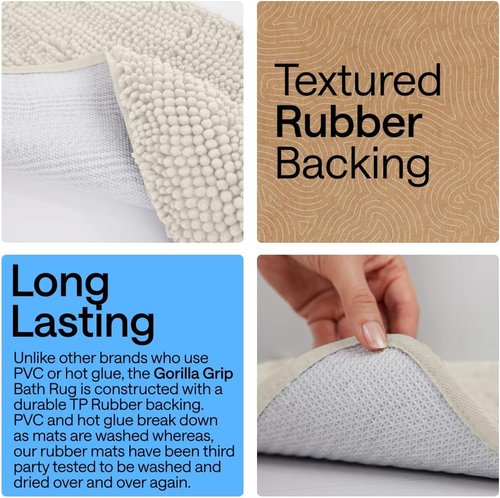 GORILLA GRIP Bath Rug Mat - Soft Absorbent Chenille | Quick-Dry Microfiber, 48x17, Ivory
