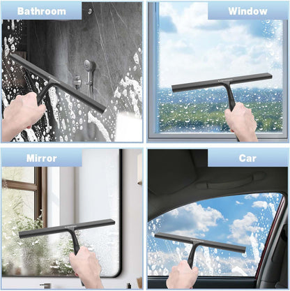 Skiennix Shower Squeegee - Silicone Window Cleaner Tool with Adhesive Hook | 10 Inch, Black