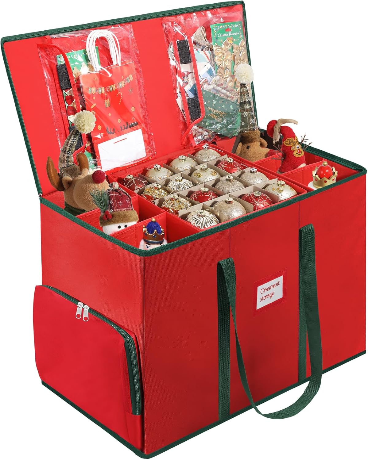 Skiennix Premium 2-in-1 Christmas Ornament Storage Box - Holds 73 Ornaments, Adjustable Dividers, Foldable Design