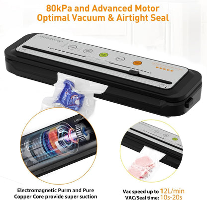 MEGAWISE Vacuum Sealer Machine - Powerful One-Touch Automatic Design | Seals in 10-20 Seconds | Includes 10 Bags & Cutter (Grey)