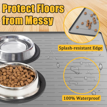 Skiennix 1.5MM Thick Dog Food Mat - Waterproof Silicone Pet Feeding Mat, 40"x30", Dark Gray