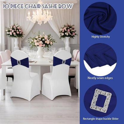 Skiennix 100 Pack Spandex Stretch Chair Sashes - Elastic Covers with Buckle Slider for Weddings & Events | Navy Blue