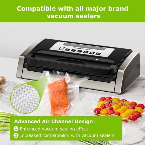 Bonsenkitchen Vacuum Sealer Bags - 3 Rolls 11" x 16' & 3 Rolls 8" x 16' - BPA Free, Commercial Grade, Easy Storage