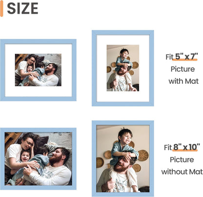 Upsimples 8x10 Picture Frame Set of 5 - Versatile Display for 5x7 with Mat or 8x10 Without | Blue