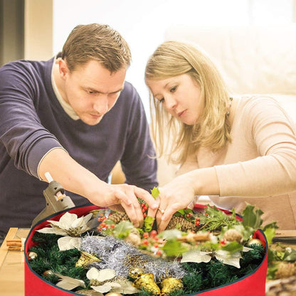 Primode Christmas Wreath Storage Bag - 24" Artificial Wreath Container with Sturdy Handles & Dual Zipper - Red (2 Pack)