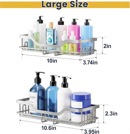 OMAIRA Shower Caddy - 3-Pack Adhesive Rustproof Organizer with Soap Holder for Smooth Walls | Silver (Large)