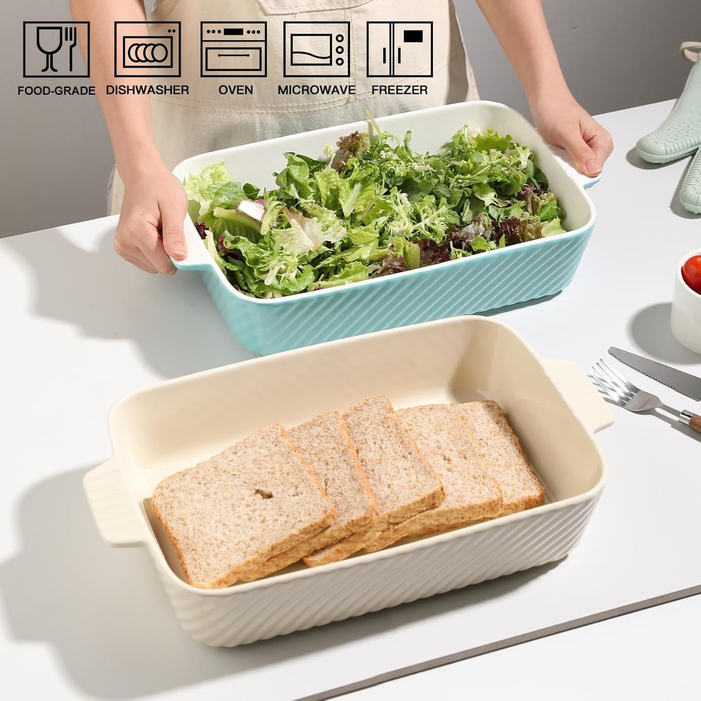 Sweejar Ceramic Baking Pan - 13 x 9 Porcelain Dish for Brownies & Lasagna | Turquoise with Handle