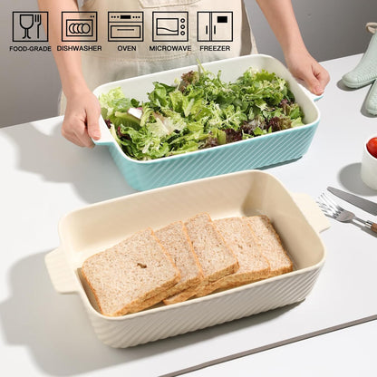 Sweejar Ceramic Baking Pan - 13 x 9 Porcelain Dish for Brownies & Lasagna | Turquoise with Handle