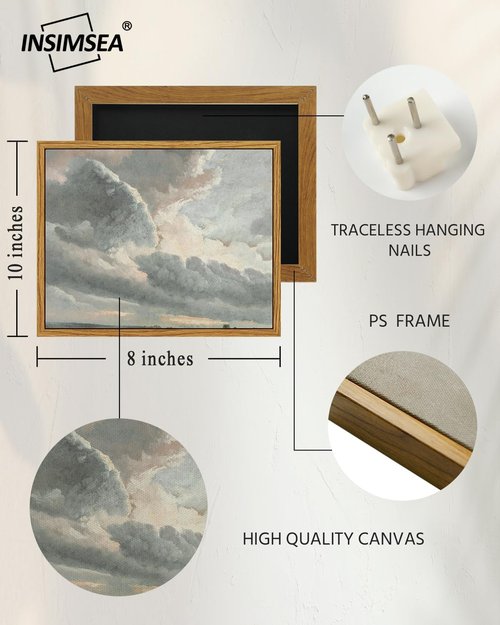 InSimSea Framed Canvas Wall Art - Vintage Clouds and Sunset Paintings for Home, Office, Bedroom | 8x10