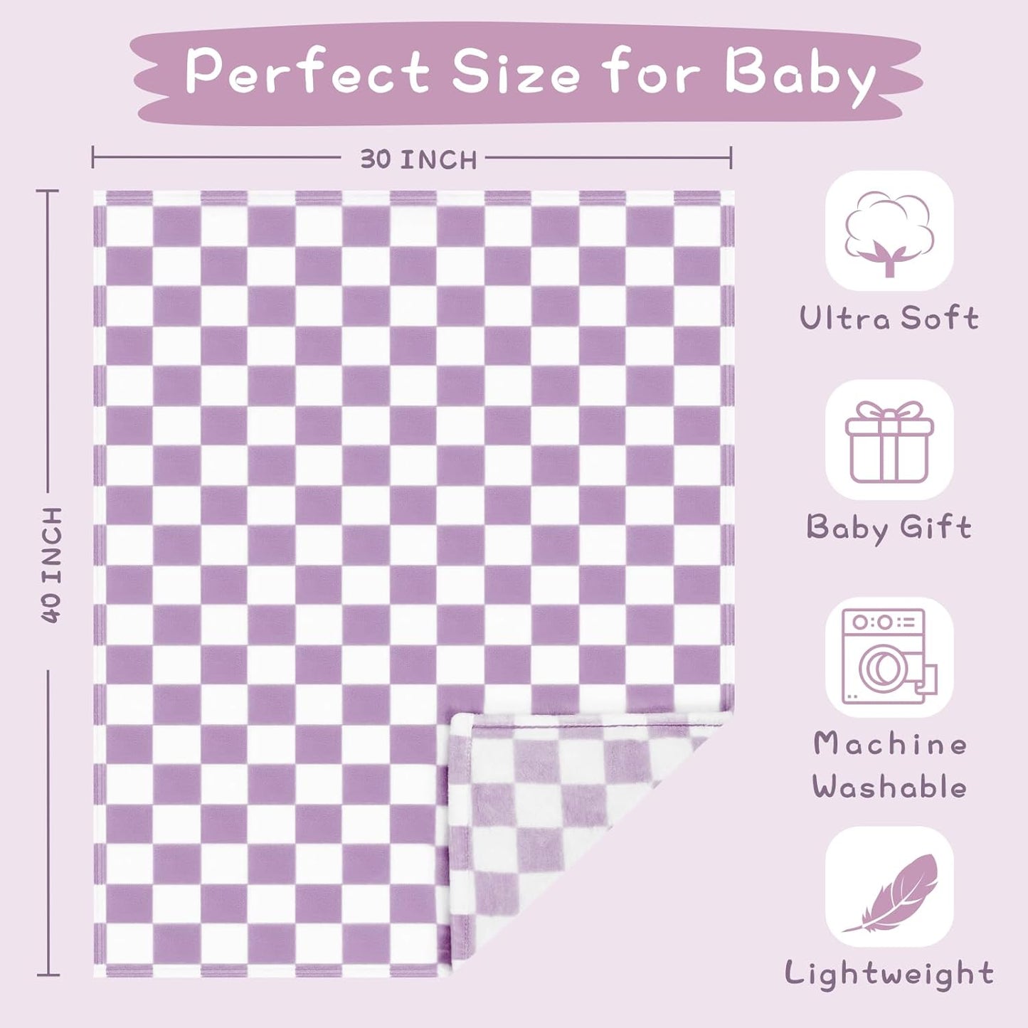 Yurhap Checkered Baby Blanket - Ultra Soft Fleece Receiving Blanket for Infants | 30''x40'', Purple