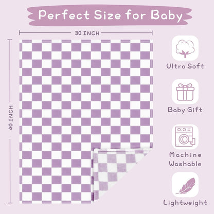 Yurhap Checkered Baby Blanket - Ultra Soft Fleece Receiving Blanket for Infants | 30''x40'', Purple
