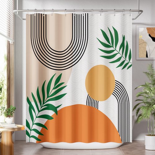 AmazerBath Fall Shower Curtain, Orange Abstract Cloth Shower Curtain Sets with 12 Shower Curtain Hooks, Luxury Hotel Quality Washable Farmhouse Polyester Fabric Bathroom Shower Curtains, 72x72 Inches