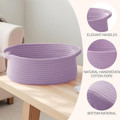 JMvicyroam Woven Storage Baskets - Small Rope Bins with Handles for Organizing Shelves | Purple, 3-Pack