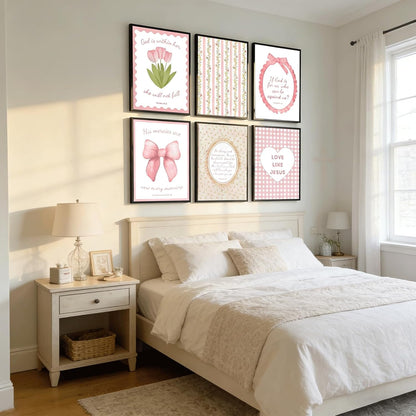 Skiennix Pink Bible Verses Wall Art - Trendy Floral Scripture Prints for Girls' Room | 8x10in Unframed