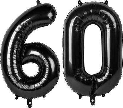 Black Number 60 Balloon - 40 Inch Giant Foil Balloon for 60th Birthday Party Decorations