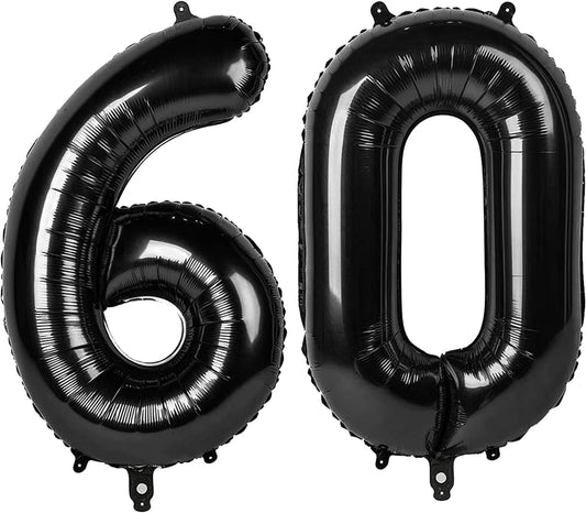 Black Number 60 Balloon - 40 Inch Giant Foil Balloon for 60th Birthday Party Decorations