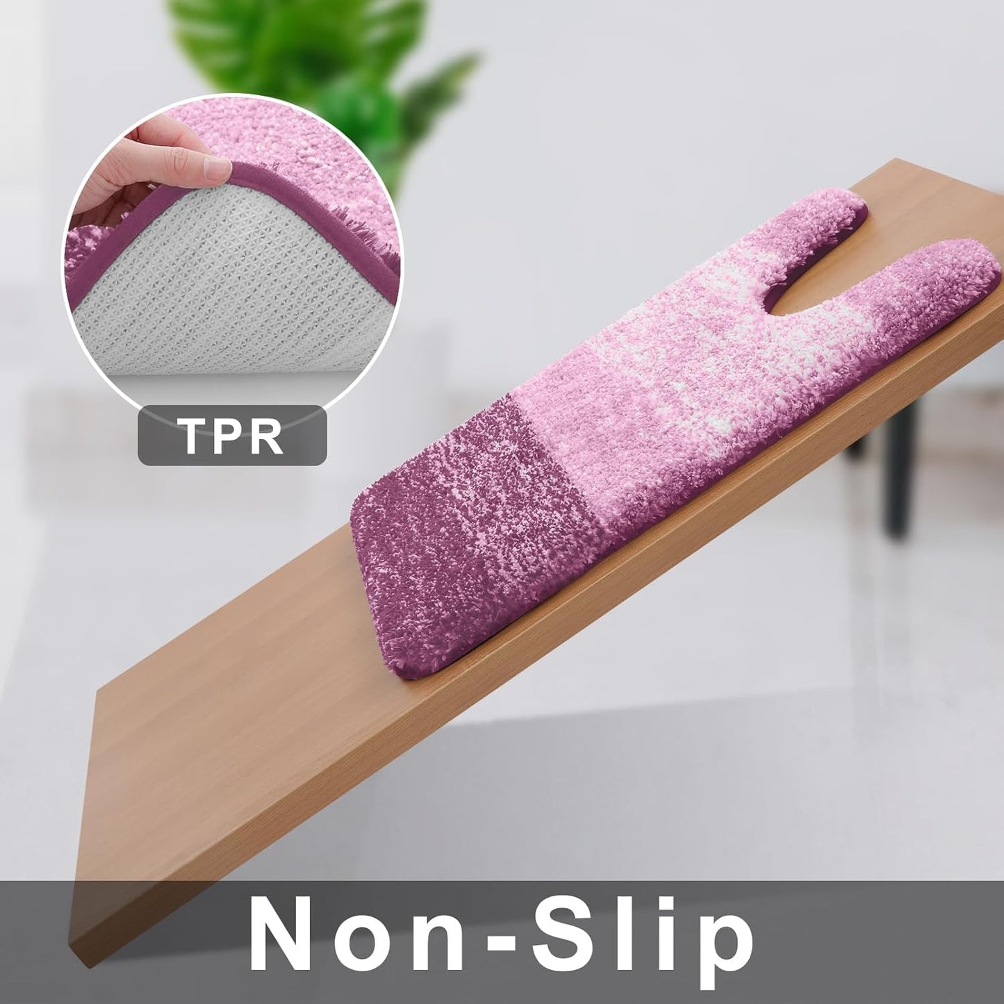 OLANLY Luxury Toilet Rugs - Extra Soft Microfiber U-Shaped Bath Mat 24x24 | Non-Slip Plush Design in Pinkish-Purple