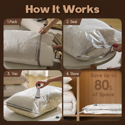 Skiennix Rechargeable Vacuum Pump Bags - 15 Large Compression Bags for Travel & Storage | Space Saver for Clothing & Bedding