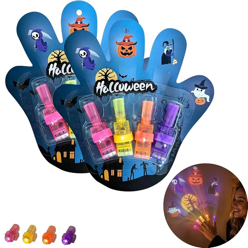 Halloween Finger Projector Light - Mini LED Pattern Projection (Blue, 8)