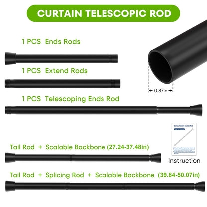 Tension Rods for Windows 28 to 48 Inch Black Curtain Rods no Drilling Tension Curtain Rod Adjustable Curtain Rods Expandable Pressure Spring Tension rod for Closet, Doorway