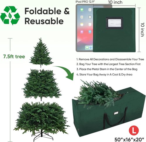 BALEINE Christmas Tree Storage Bag - 7.5 ft Extra Large with Reinforced Handles & Dual Zippers | Green (Pack of 2)