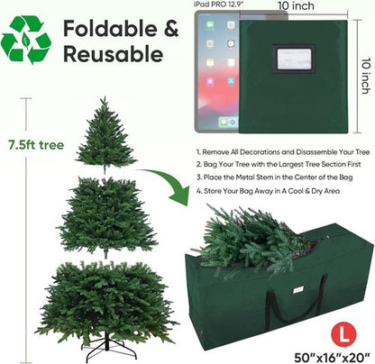 BALEINE Christmas Tree Storage Bag - 7.5 ft Extra Large with Reinforced Handles & Dual Zippers | Green (Pack of 2)