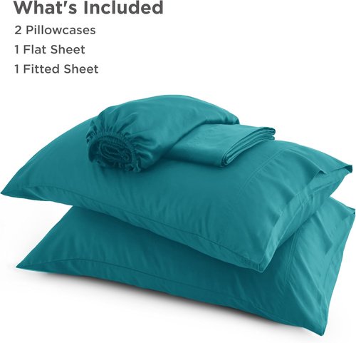 Bedsure Queen Sheet Set - Cooling Rayon Bamboo Sheets | Breathable, Soft & Deep Pocket Up to 16 Inches - Turquoise