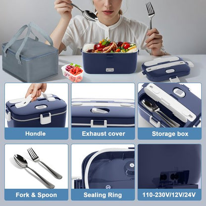 DUPASU Electric Lunch Box for Adults: 100W Heated Lunch Box Food Warmer, 1.8L Portable Fast Heating Lunchbox Food Heater or Car, Truck, Work, Travel, Lonchera Elctrica Porttil 12/24V/110-230V