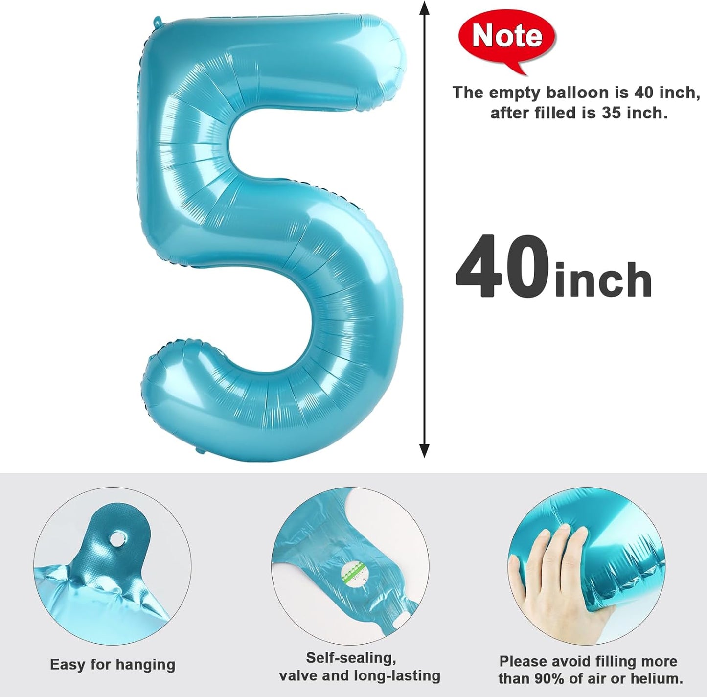 Balloon Numbers | 40 Inch Pastel Blue Balloons for 5th Birthday & Wedding Decor